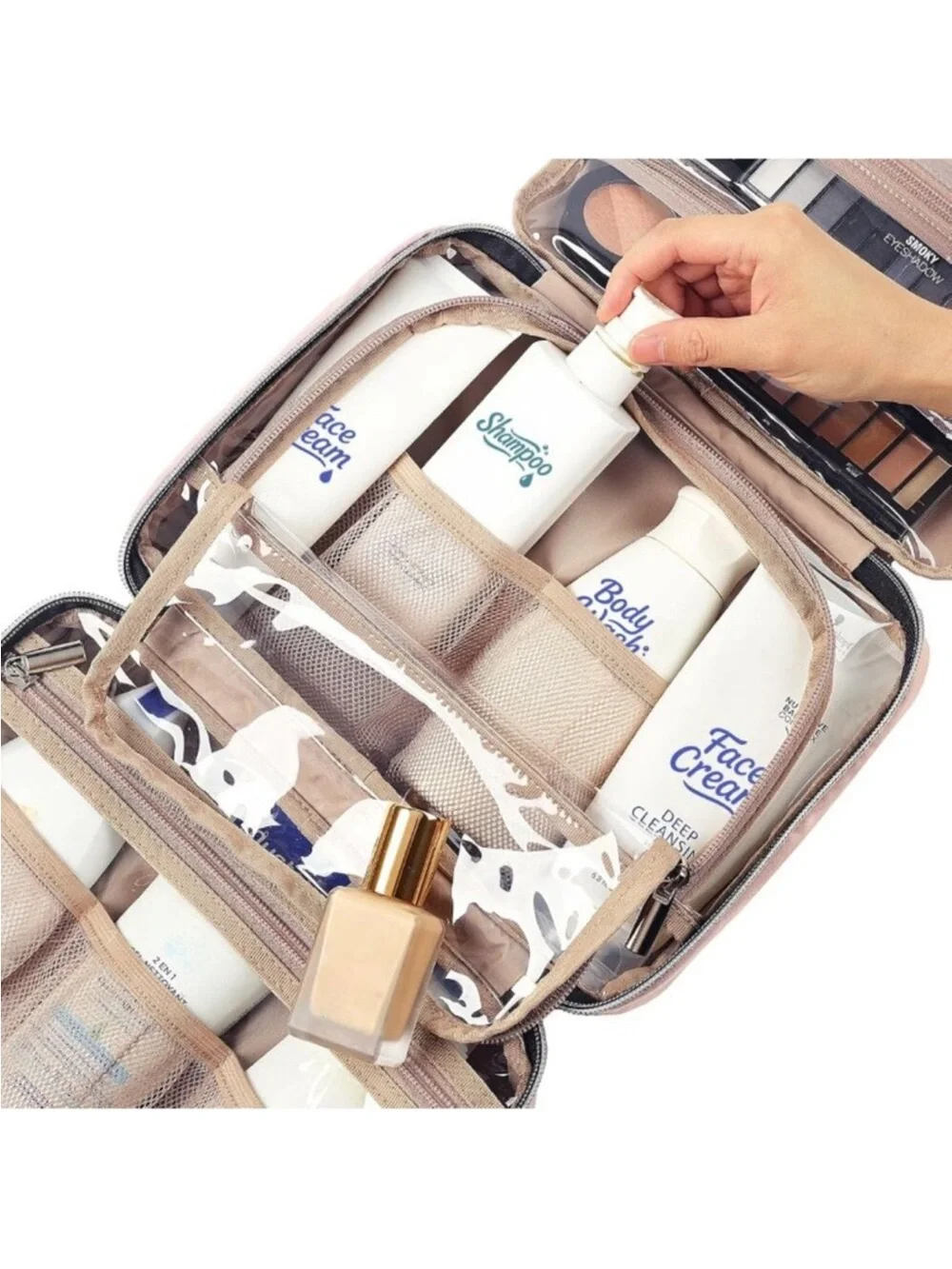 Portable Hanging Toiletry Bag for Women - Travel Organizer for Shampoo, Makeup